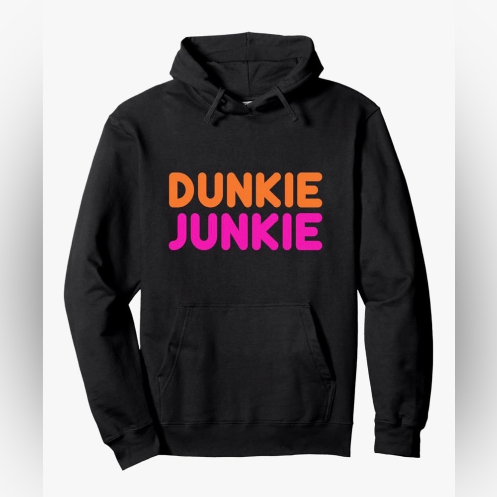 NWOT Dunkie Junkie Dunkin’ Donuts Black Hoodie with Orange and Pink